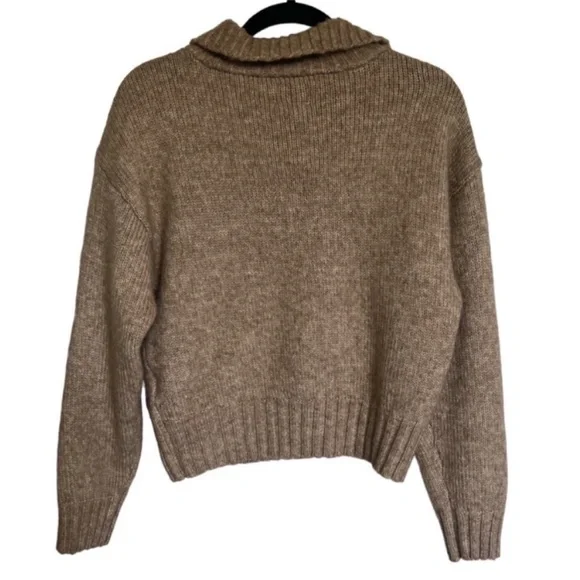 American Eagle Half Zip Oversized Cozy Tan Sweater - Picture 6 of 7